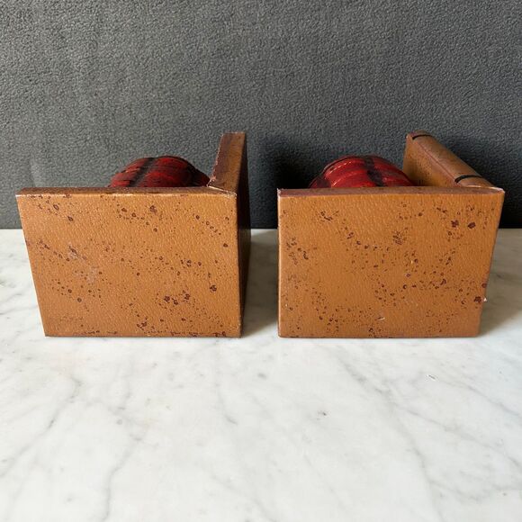 Mid Century Modern Faux Leather Bookends with Pen Cup MCM Retro Office Decor - Picture 5 of 9